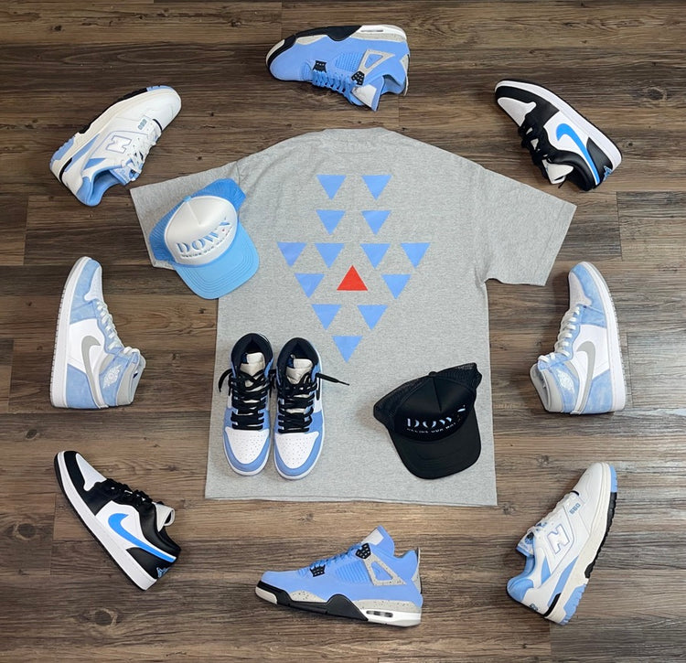 GREY AND BLUE DOWN LOGO SHIRT