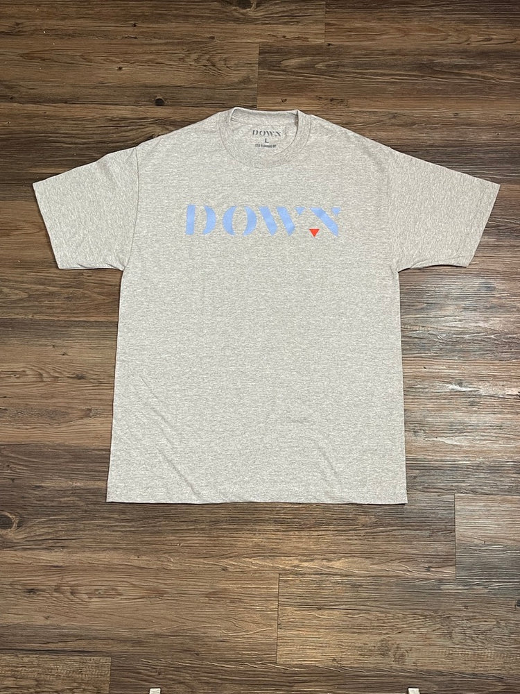 GREY AND BLUE DOWN LOGO SHIRT