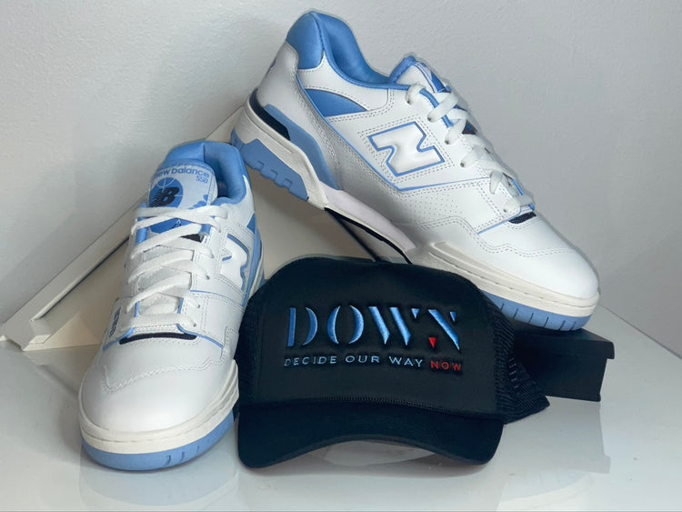 BLACK AND BLUE DOWN TRUCKER HAT