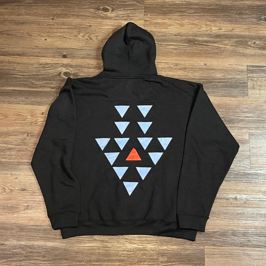 BLACK AND BLUE DOWN LOGO HOODIE
